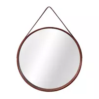 Oglinda rotunda Rea Loft NBKL-18013 rama din lemn cu curea maro 59 cm