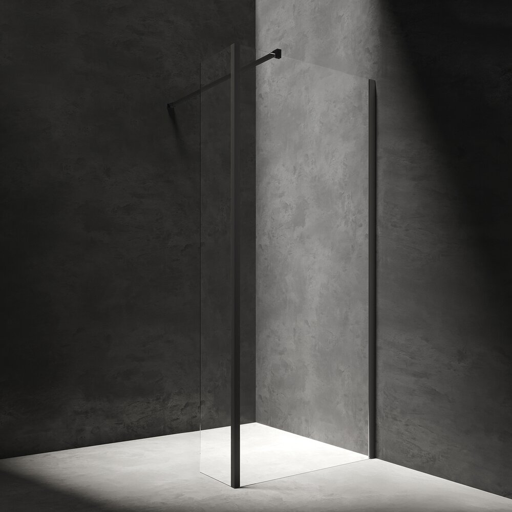 Paravan de dus tip Walk-in cu perete lateral Omnires Marina negru mat/transparent 80 cm neakaisa.ro