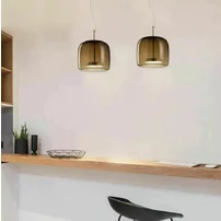 Pendul cu abajur de sticla fumurie forma ovala led suport auriu Rea APP613-1CP picture - 2