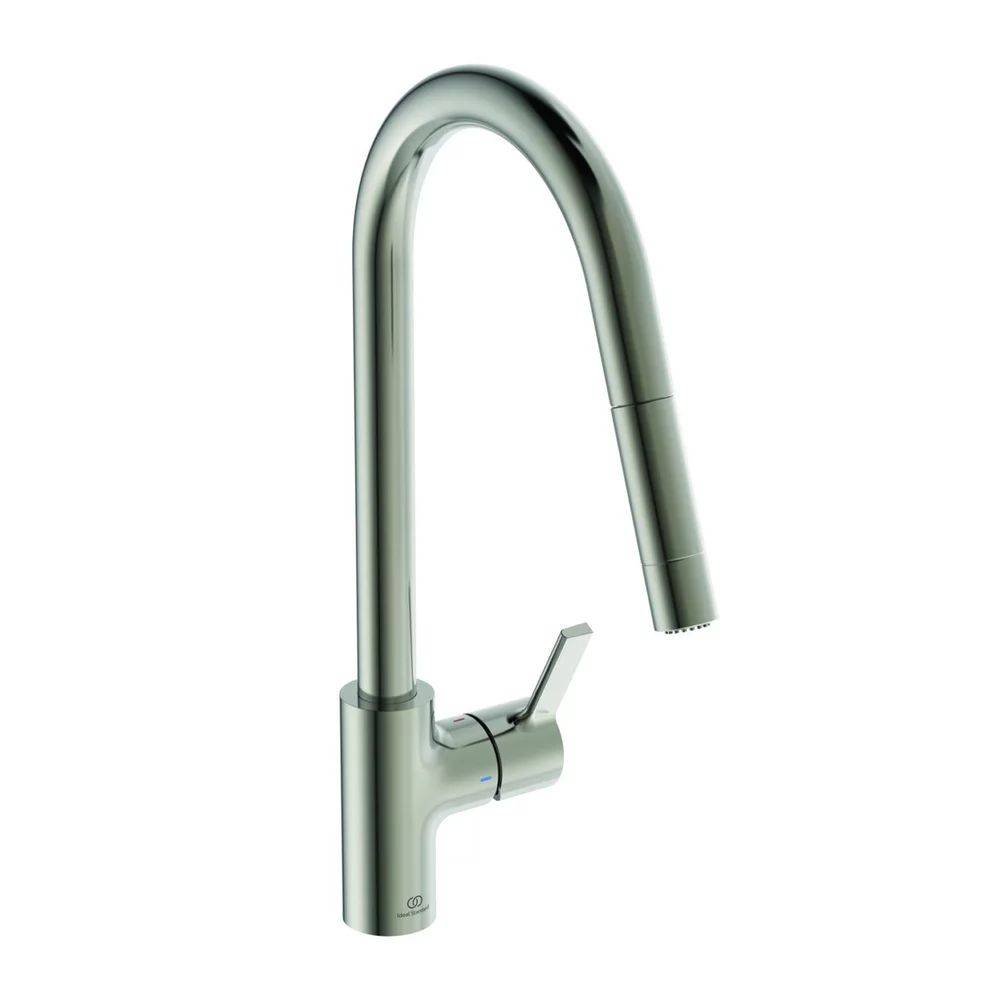 Baterie bucatarie cu dus extractibil Ideal Standard Gusto 233 argintiu Silver Storm 2 tipuri de jet