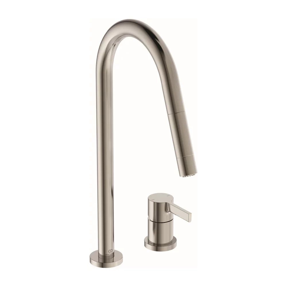 Baterie bucatarie cu dus extactibil Ideal Standard Gusto 242 argintiu Silver Storm 2 tipuri de jet