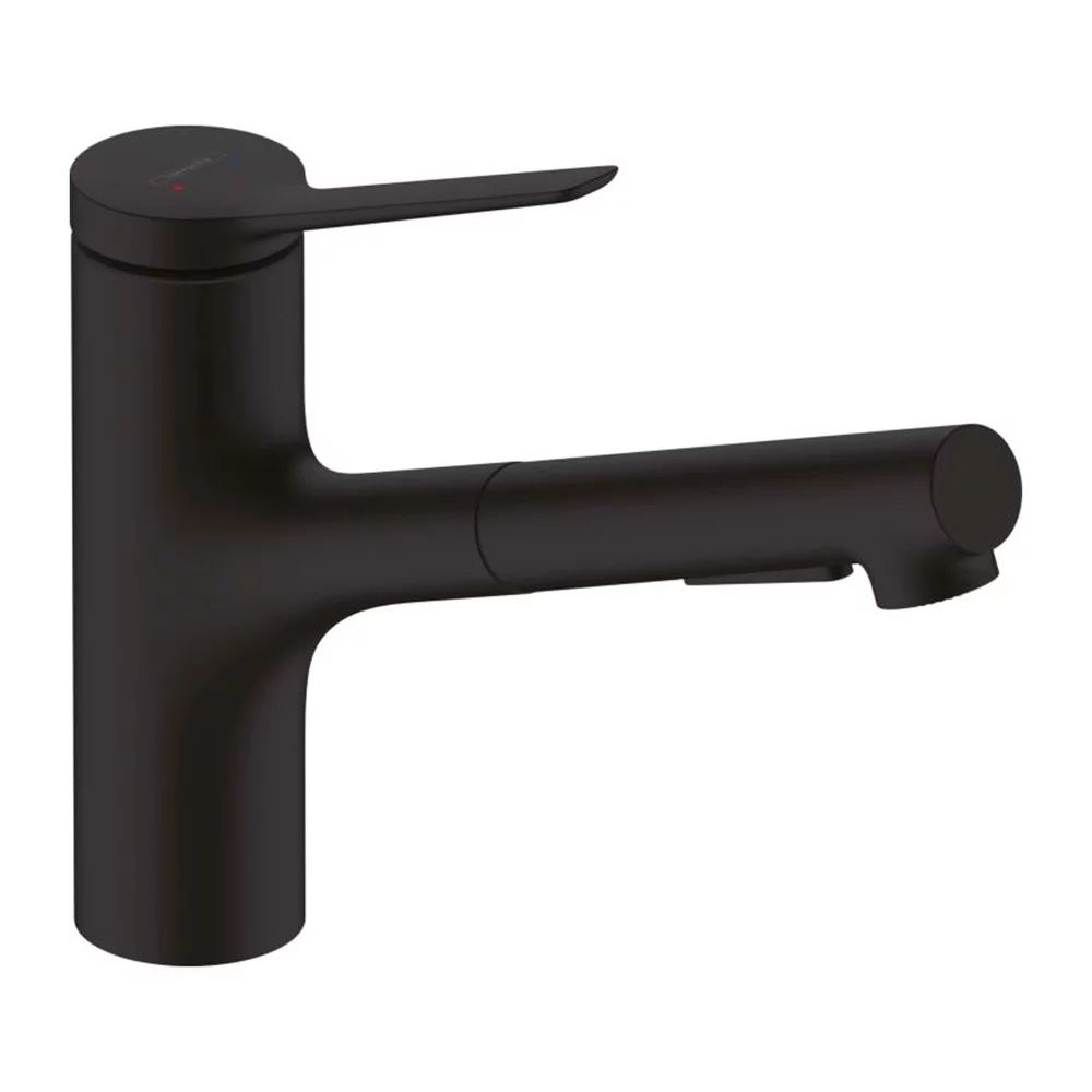 Baterie bucatarie cu dus extractibil Hansgrohe Zesis M33 negru mat 2 tipuri de jet