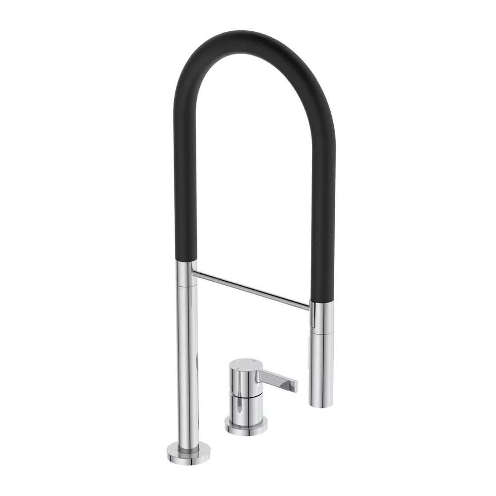 Baterie bucatarie cu pipa flexibila Ideal Standard Gusto 142 crom - negru semi-profesionala