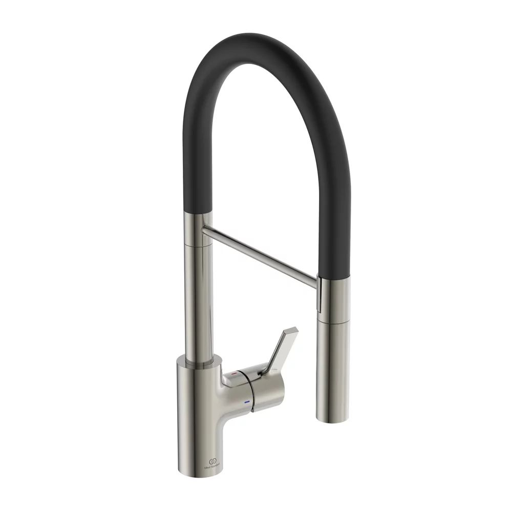 Baterie bucatarie cu pipa flexibila semi-profesionala Ideal Standard Gusto 142 argintiu - negru