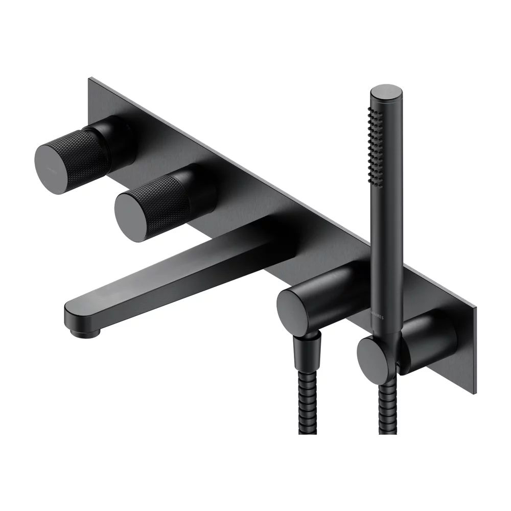 Baterie cada - dus incastrata Omnires Contour 5 orificii antracit cu corp ingropat si set de dus
