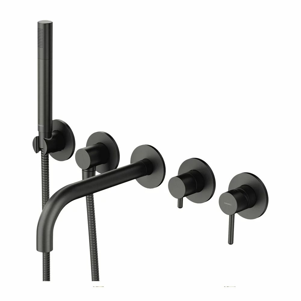 Baterie cada - dus incastrata Omnires Y 5 orificii grafit cu corp ingropat si set de dus