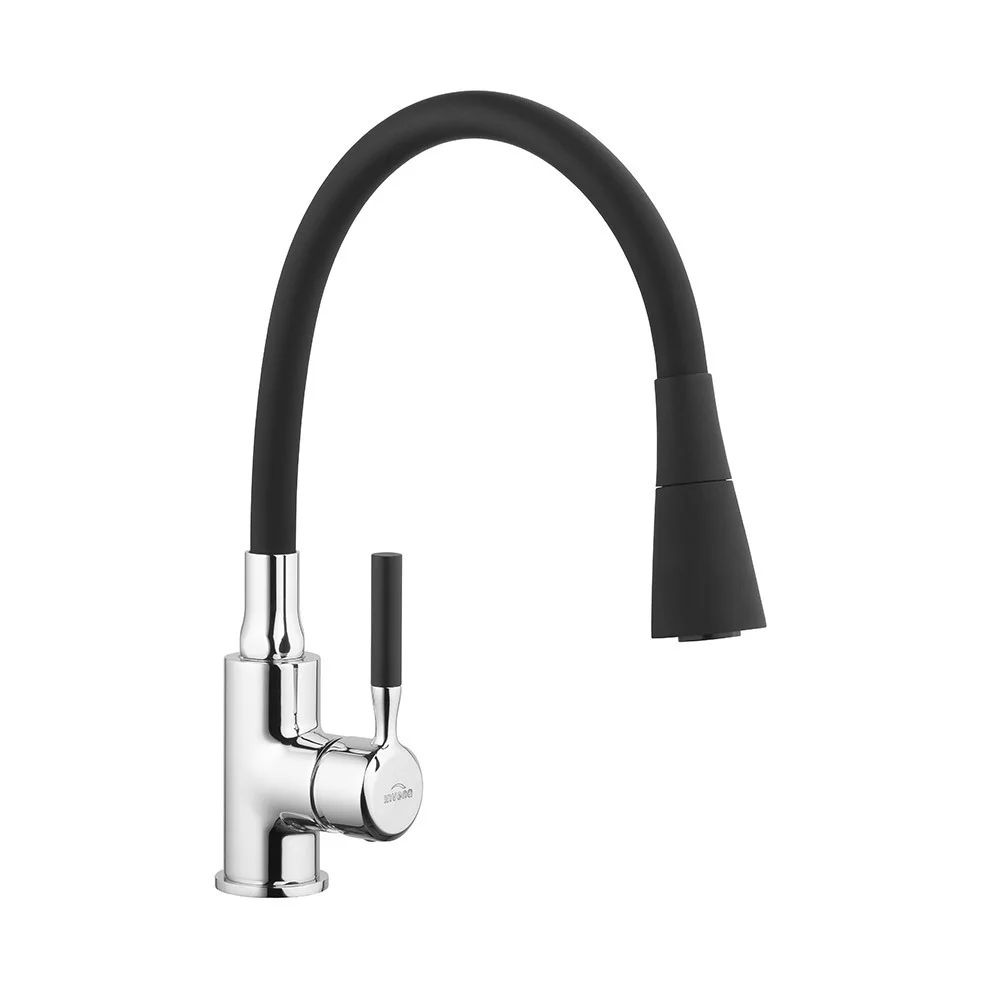Baterie bucatarie cu pipa flexibila Invena Hula negru - crom