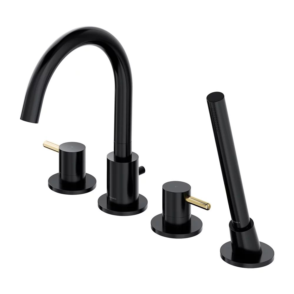 Baterie cada - dus Omnires Y 4 orificii negru - auriu cu set de dus