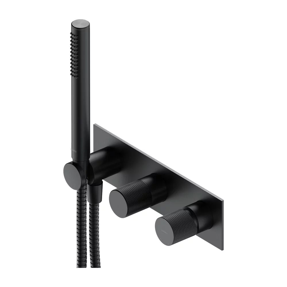 Baterie cada - dus incastrata Omnires Contour antracit periat cu corp ingropat si set de dus