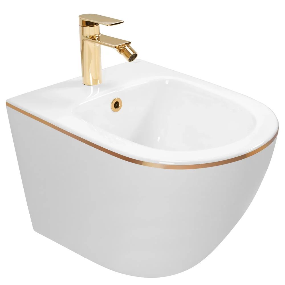 Bideu suspendat Rea Carlo Mini Gold Edge alb - auriu