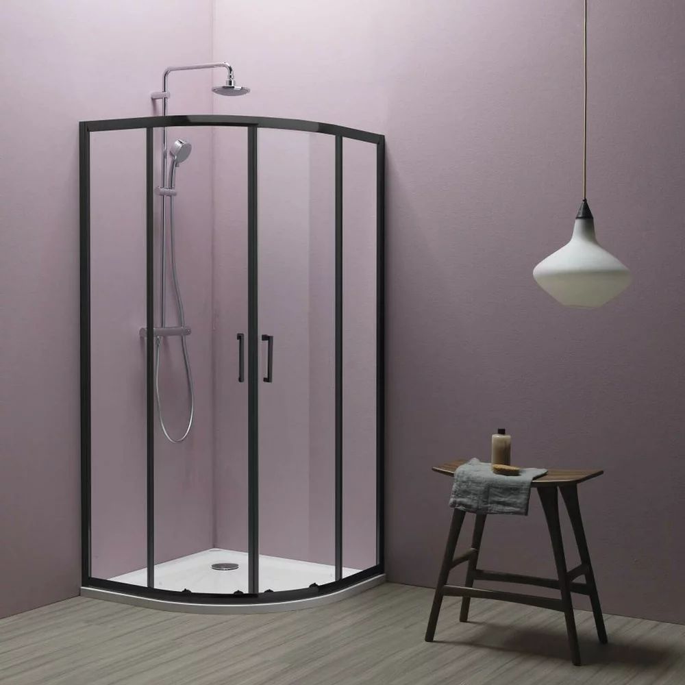 Cabina de dus semirotunda cu usi glisante Kolpasan Eco Quat 90x90 negru, 185 cm inaltime