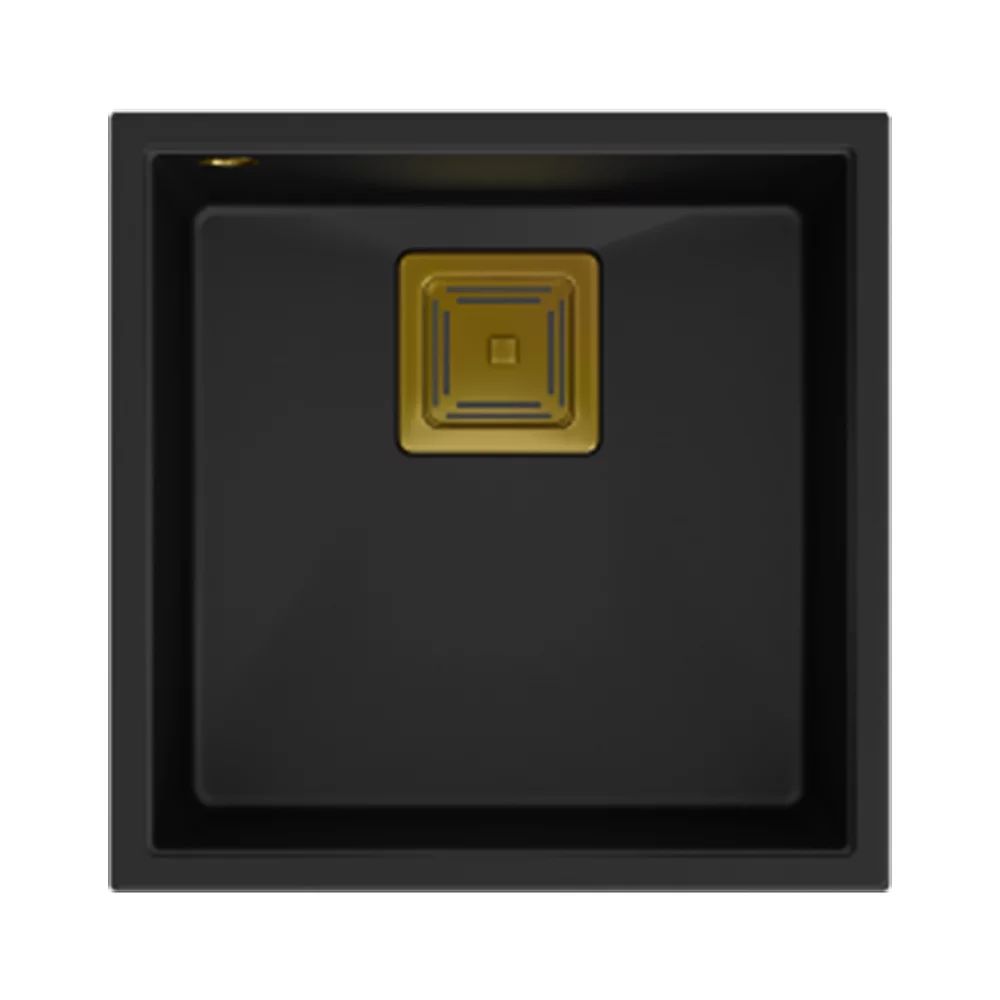 Chiuveta compozit sub blat Quadron Unique David 40 negru carbon - auriu 42x42 cm
