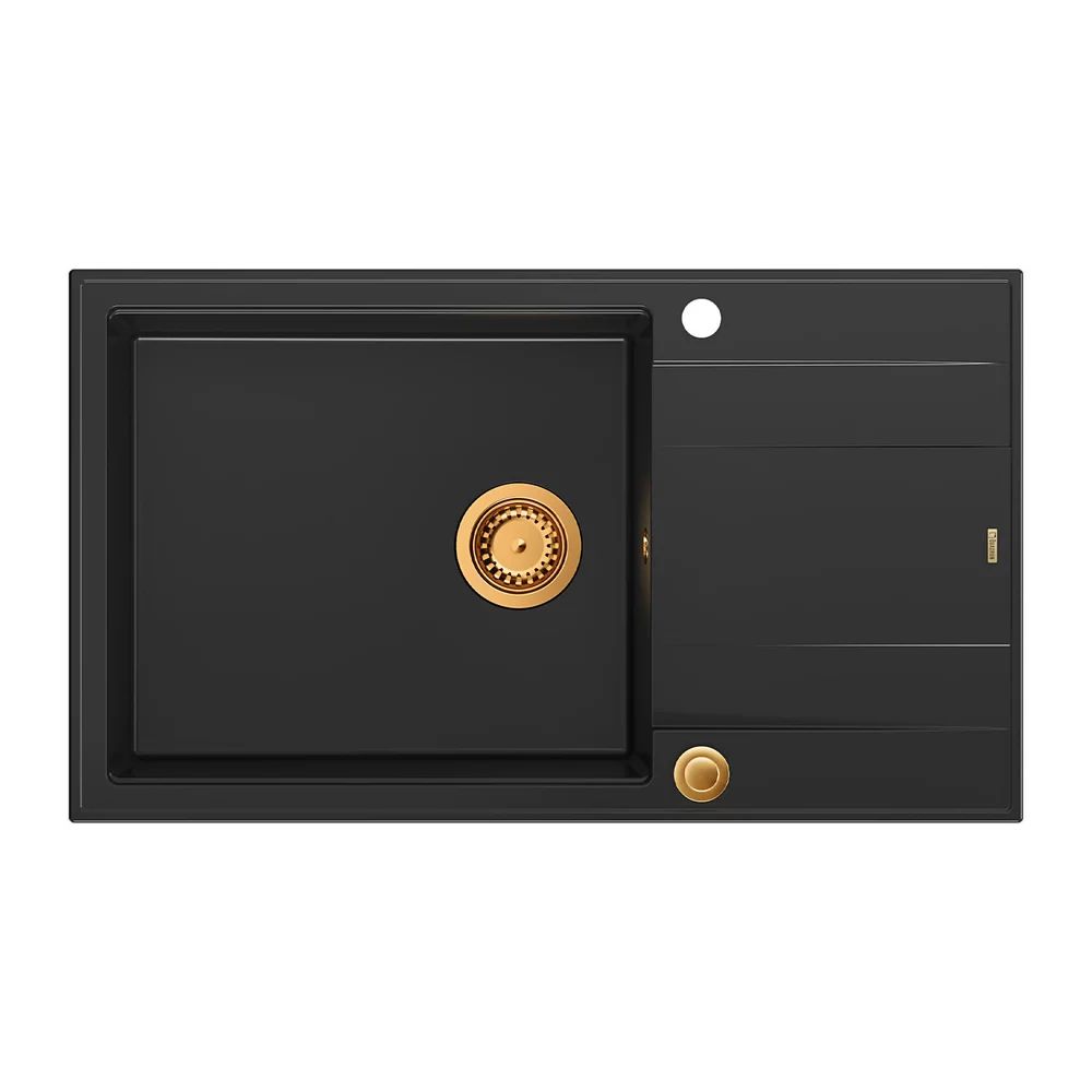 Chiuveta compozit incastrata Quadron Unique Evan 136 XL negru carbon - cupru 86x50 cm