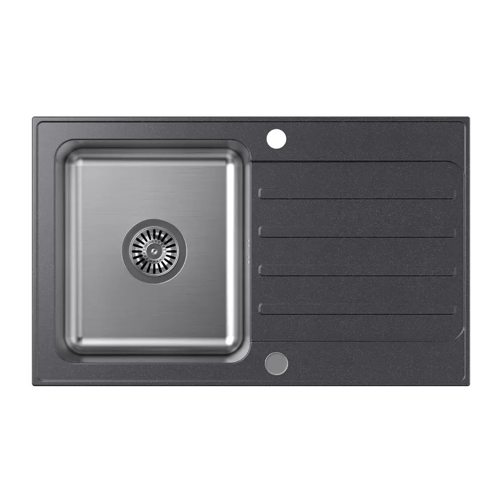 Chiuveta compozit incastrata Quadron Pop Kenneth 111 finisaj inox - negru black dotted 78x48 cm