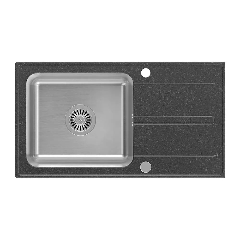 Chiuveta compozit incastrata Quadron Pop Ralph 111 finisaj inox - negru black dotted 78x43 cm