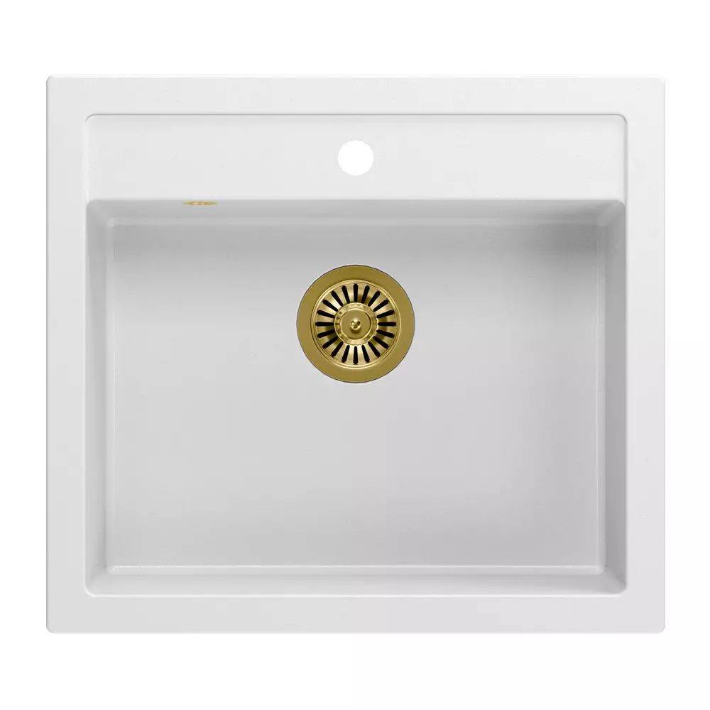 Chiuveta compozit incastrata Quadron Unique Bill 110 alb - auriu 60x54 cm