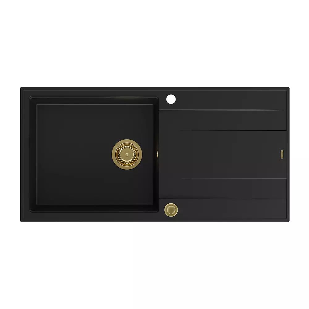 Chiuveta compozit incastrata Quadron Unique Evan 146 XL negru carbon - auriu 100x50 cm