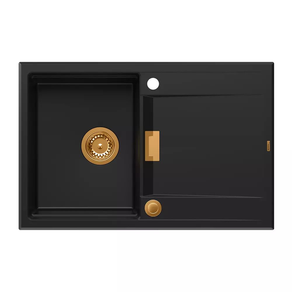 Chiuveta compozit incastrata Quadron Unique Oven negru carbon - cupru 76x50 cm