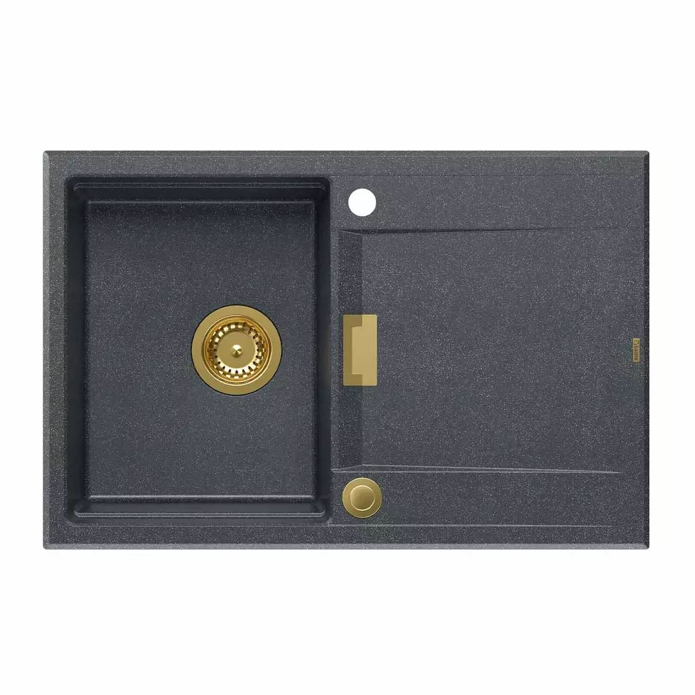 Chiuveta compozit incastrata Quadron Unique Oven negru diamant - auriu 76x50 cm