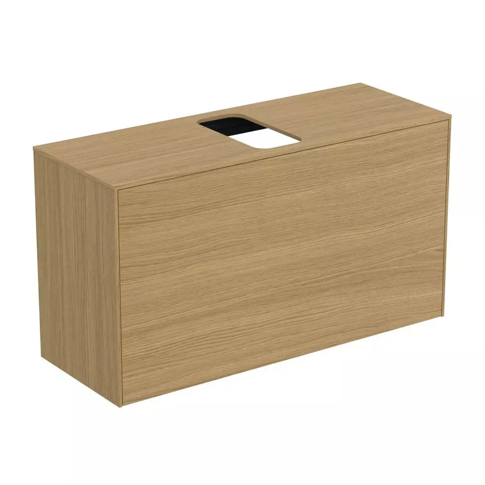 Dulap baza suspendat Ideal Standard Atelier Conca 1 sertar si blat cu decupaj central 100 cm finisaj stejar deschis