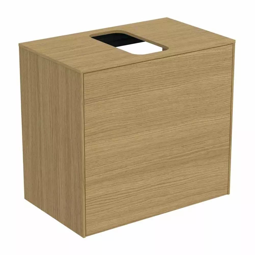 Dulap baza suspendat Ideal Standard Atelier Conca 1 sertar si blat cu decupaj central 60 cm finisaj stejar deschis