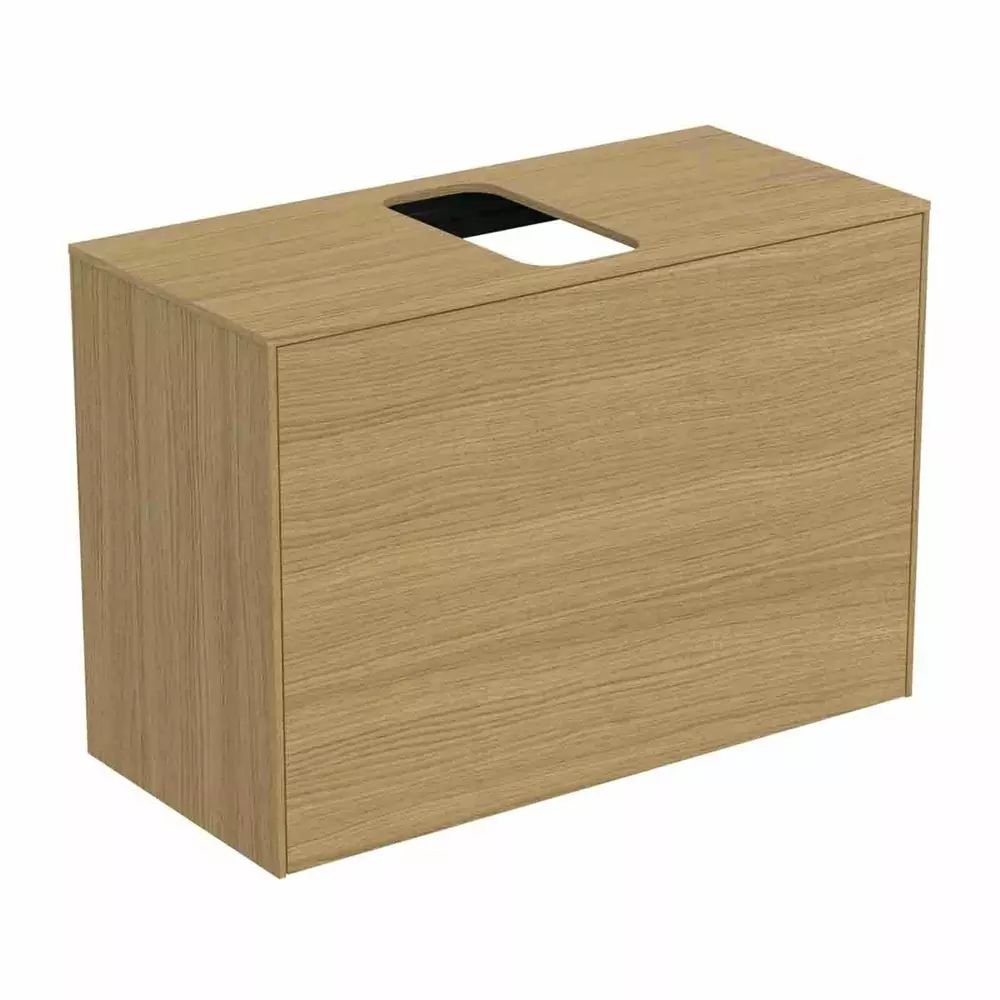 Dulap baza suspendat Ideal Standard Atelier Conca 1 sertar si blat cu decupaj central 80 cm finisaj stejar deschis