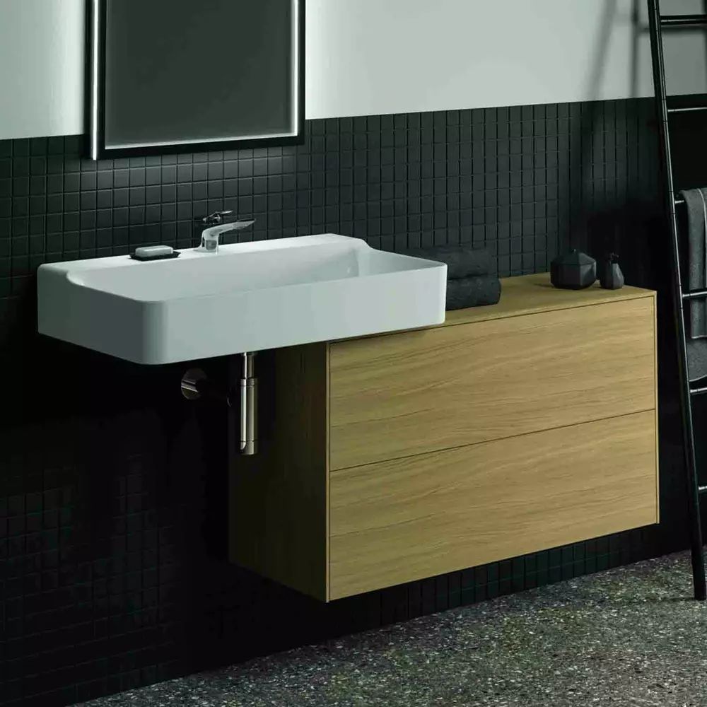 Dulap baza suspendat Ideal Standard Atelier Conca 2 sertare cu blat 100 cm finisaj stejar deschis