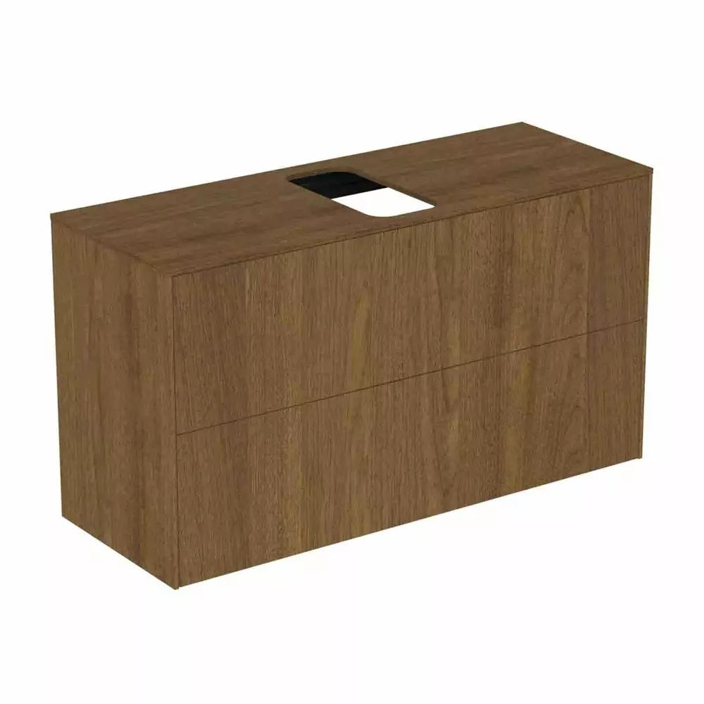 Dulap baza suspendat Ideal Standard Atelier Conca 2 sertare si blat cu decupaj central 100 cm finisaj nuc inchis