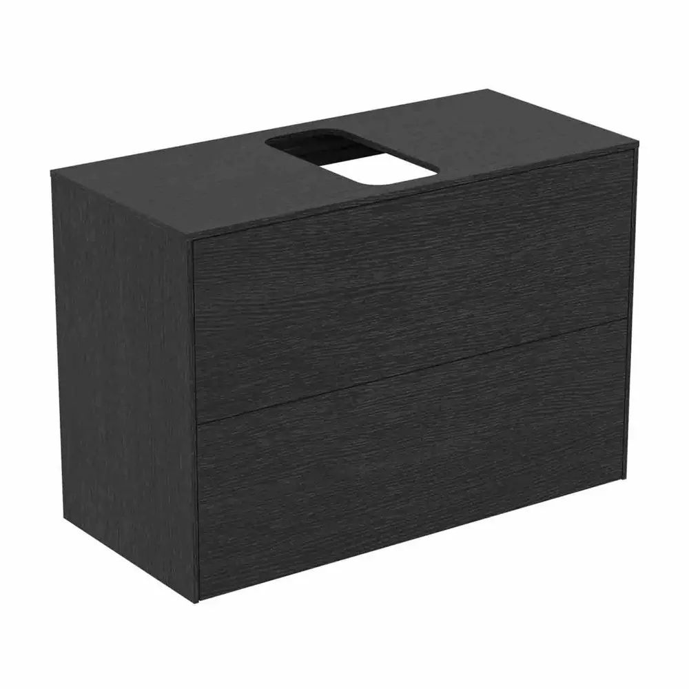 Dulap baza suspendat Ideal Standard Atelier Conca 2 sertare si blat cu decupaj central 80 cm finisaj stejar inchis