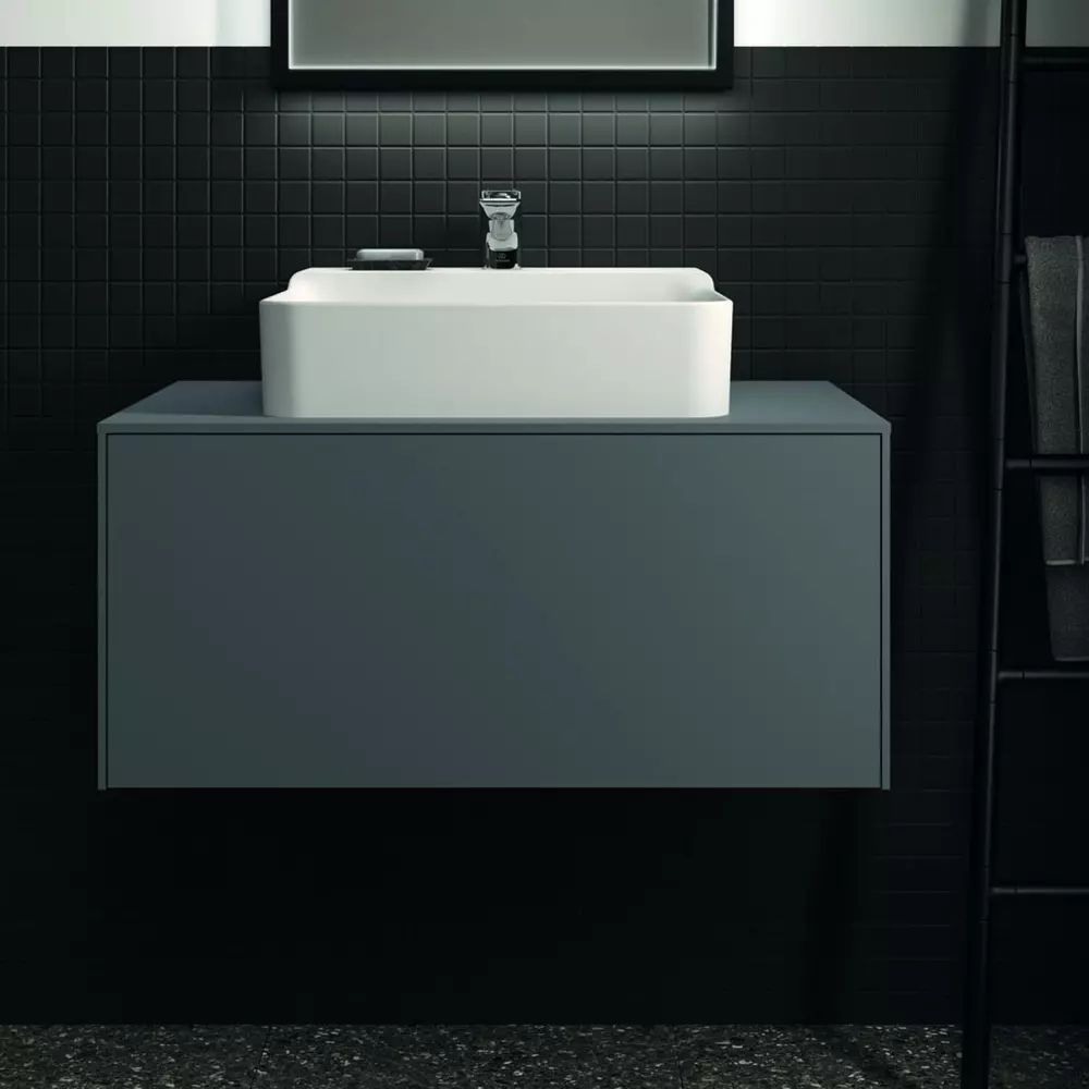 Dulap baza suspendat Ideal Standard Atelier Conca antracit mat 1 sertar si blat cu decupaj central 80 cm
