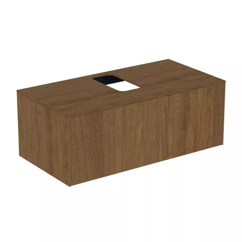 Dulap baza suspendat Ideal Standard Atelier Conca finisaj nuc inchis 1 sertar si blat cu decupaj central 100 cm