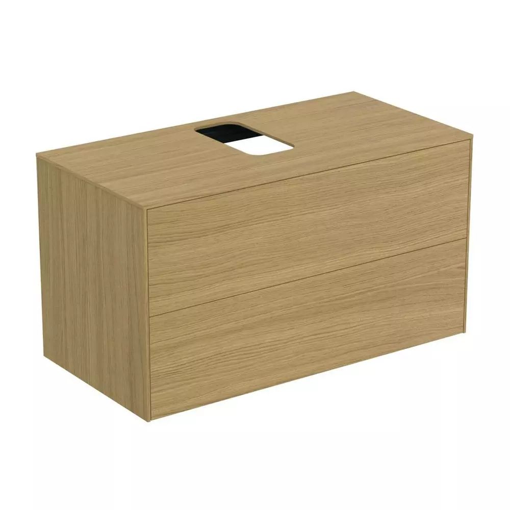 Dulap baza suspendat Ideal Standard Atelier Conca finisaj stejar deschis 2 sertare si blat cu decupaj central 100 cm