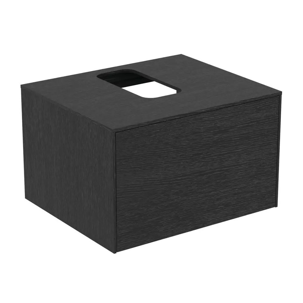 Dulap baza suspendat Ideal Standard Atelier Conca finisaj stejar inchis 1 sertar si blat cu decupaj central 60 cm