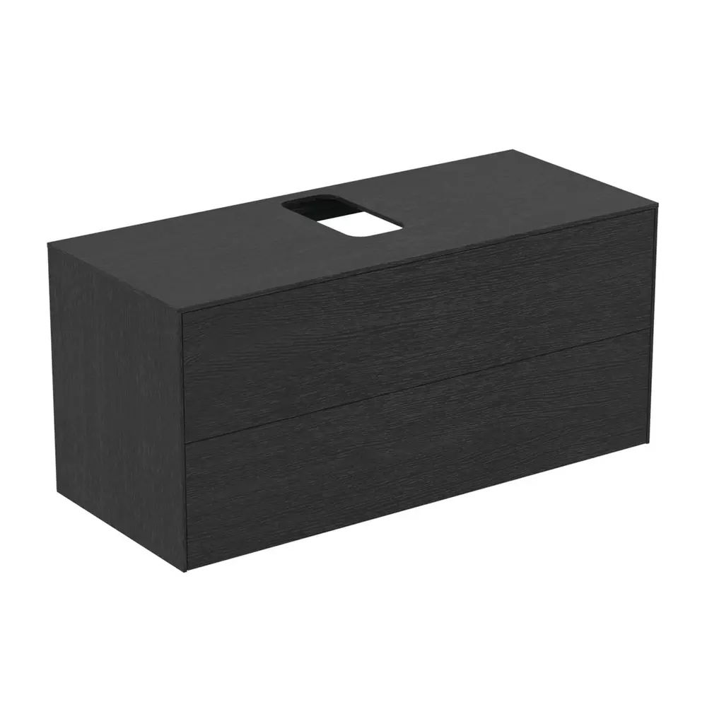Dulap baza suspendat Ideal Standard Atelier Conca finisaj stejar inchis 2 sertare si blat cu decupaj central 120 cm