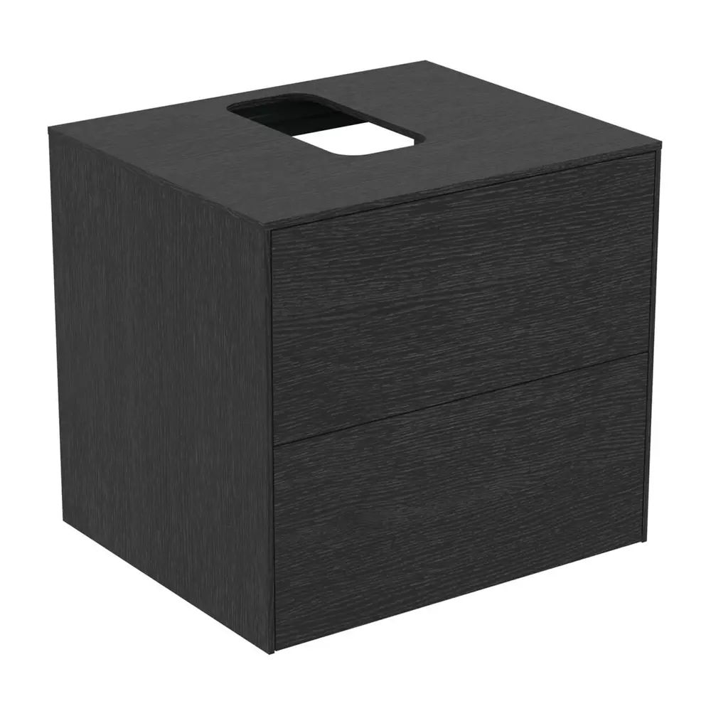 Dulap baza suspendat Ideal Standard Atelier Conca finisaj stejar inchis 2 sertare si blat cu decupaj central 60 cm