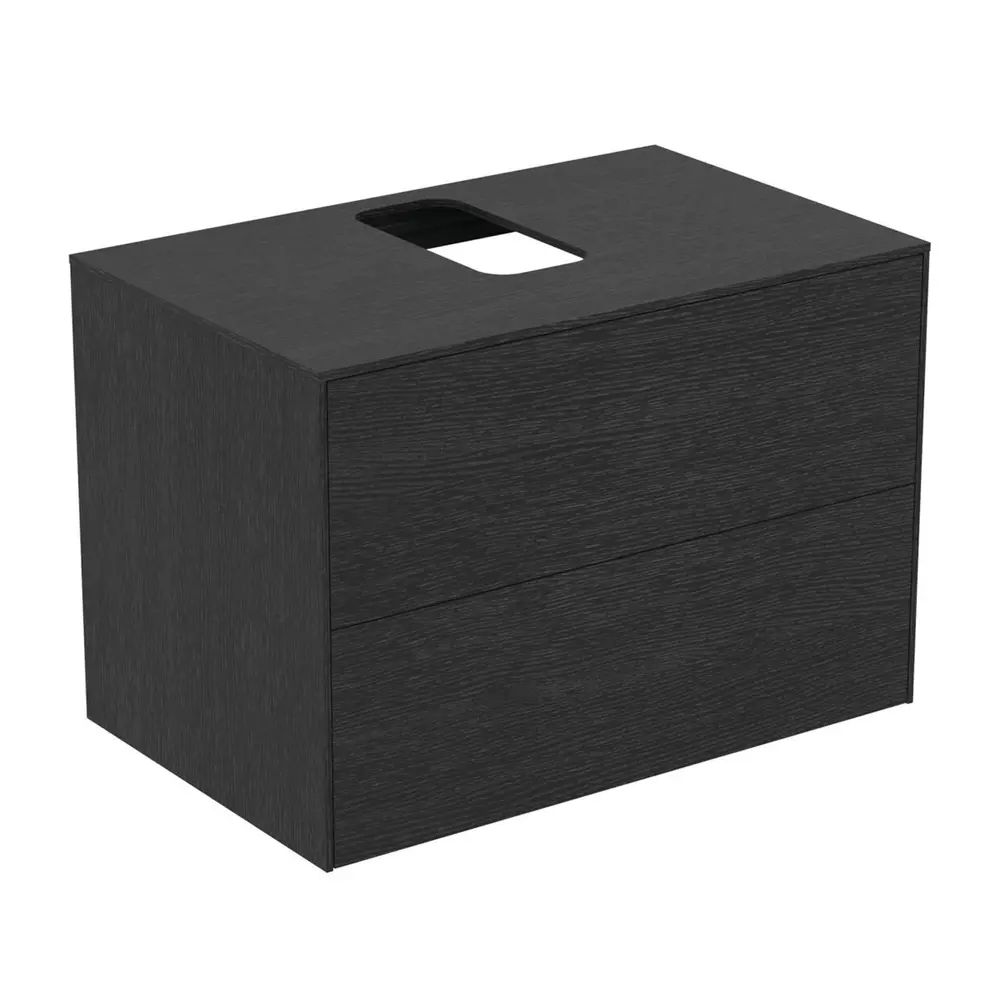 Dulap baza suspendat Ideal Standard Atelier Conca finisaj stejar inchis 2 sertare si blat cu decupaj central 80 cm