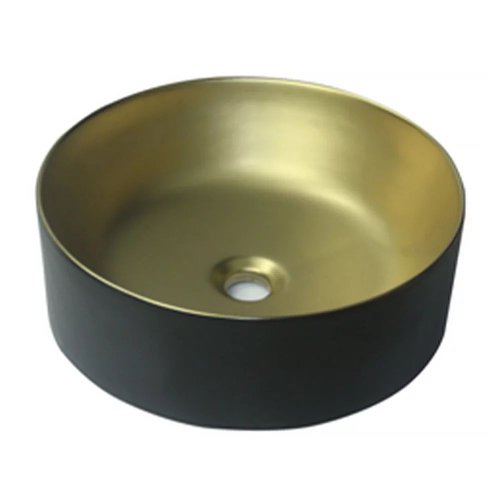 Lavoar pe blat Invena Kos rotund 42 cm negru - auriu mat
