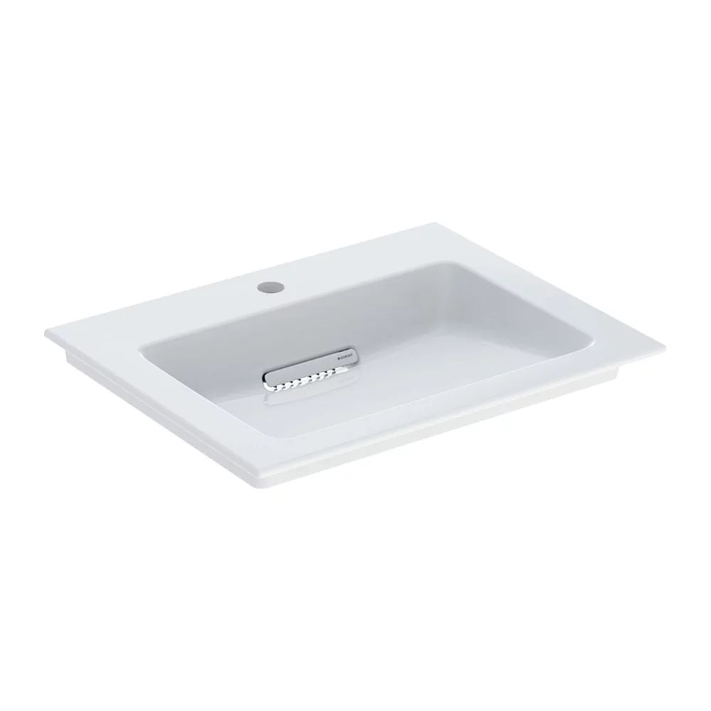Lavoar pe mobilier Geberit One Slim 60 cm alb cu orificiu baterie si scurgere speciala