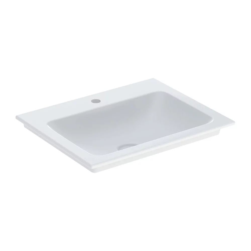 Lavoar pe mobilier Geberit One Slim 60 cm alb lucios KeraTect cu orificiu baterie