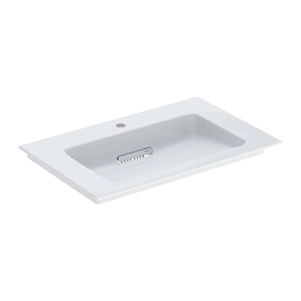 Lavoar pe mobilier Geberit One Slim 75 cm alb cu orificiu baterie si scurgere speciala