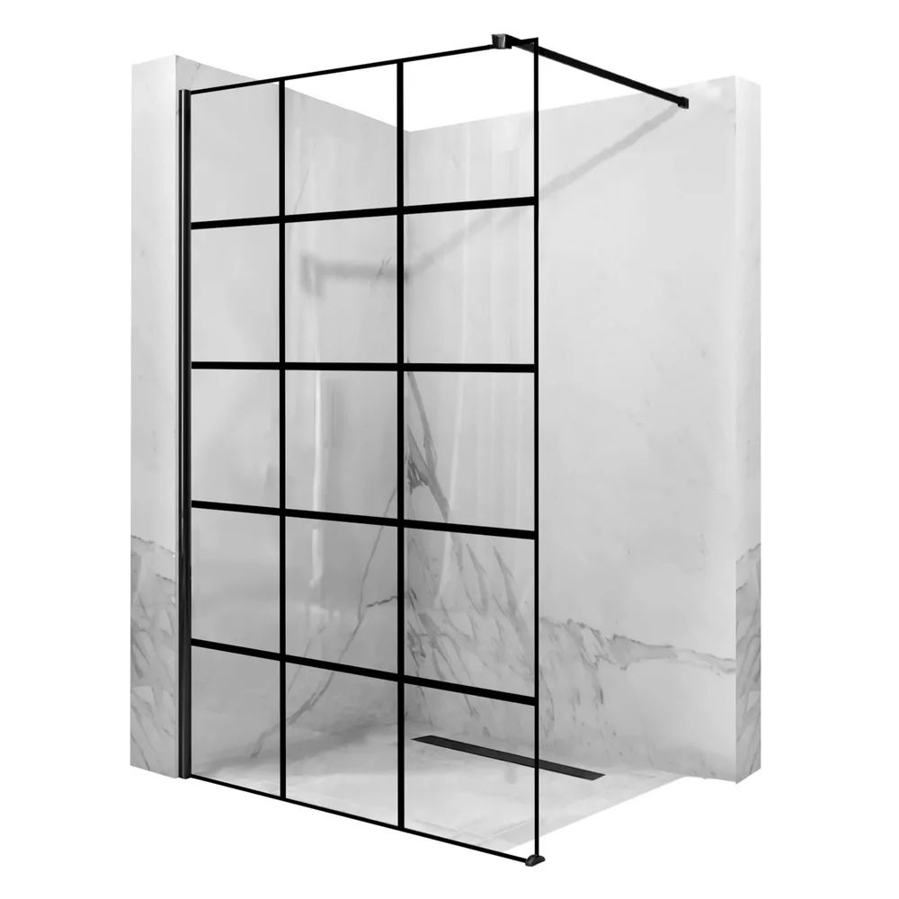 Paravan de dus tip Walk-in Rea Bler-1 120x195 cm si etajera cu suport negru