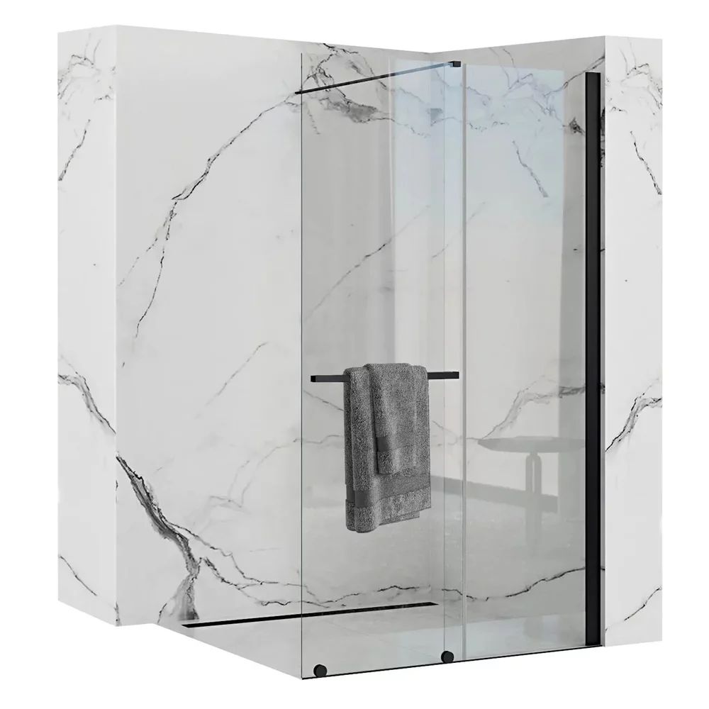Paravan de dus tip Walk-in Rea Cortis cu parte culisanta 100x200 cm profil negru