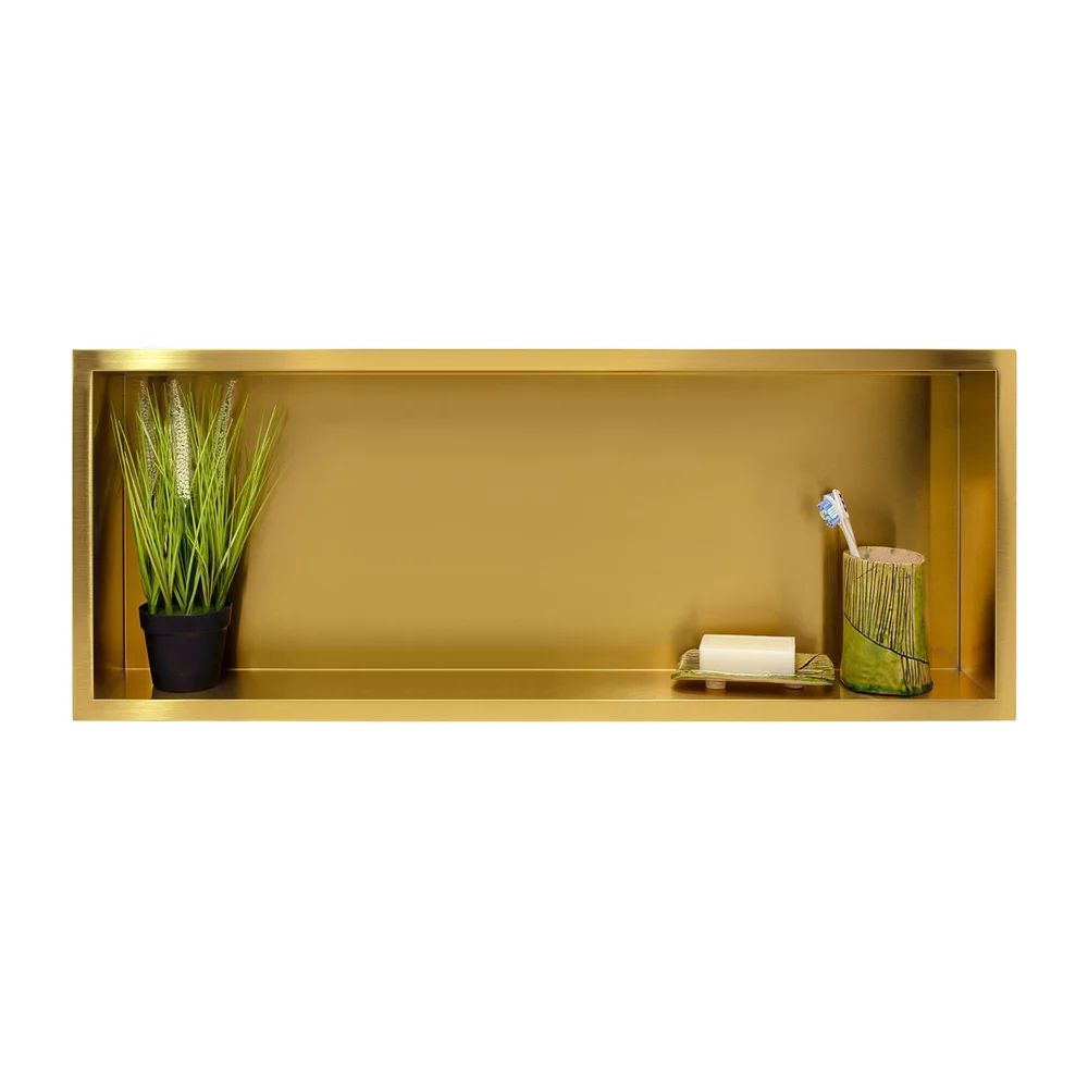 Raft incastrat dreptunghiular Balneo Wall-Box 90x30x10 cm auriu periat