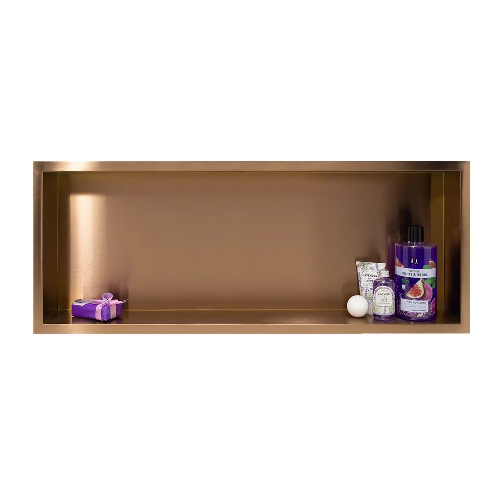Raft incastrat dreptunghiular Balneo Wall-Box 90x30x10 cm finisaj cupru periat