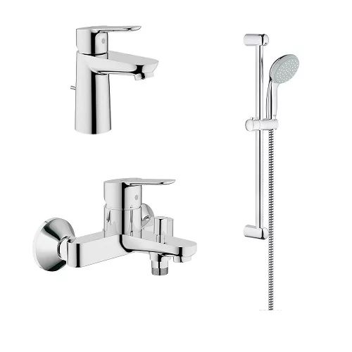 Set baterii lavoar cada si set de dus cu bara Grohe BauEdge crom