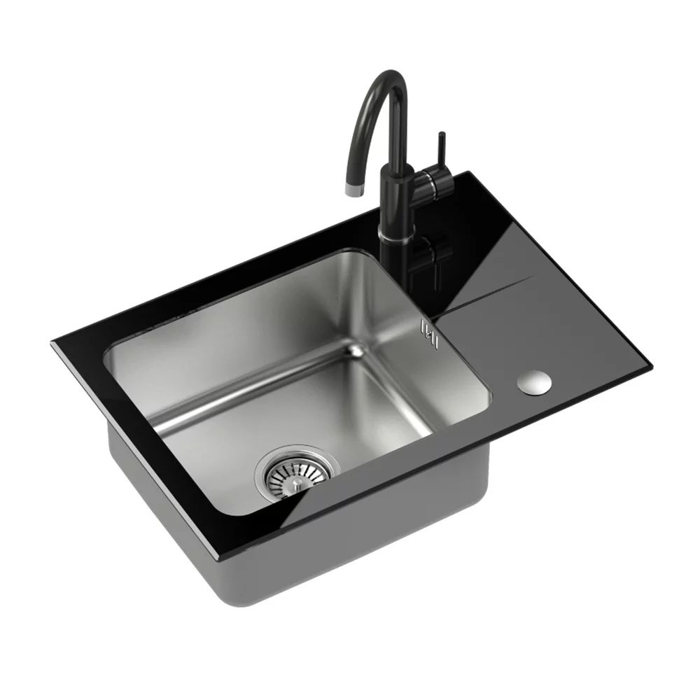 Set chiuveta bucatarie Quadron Pop Hugh 116 si baterie Naomi finisaj inox - negru 64x44 cm