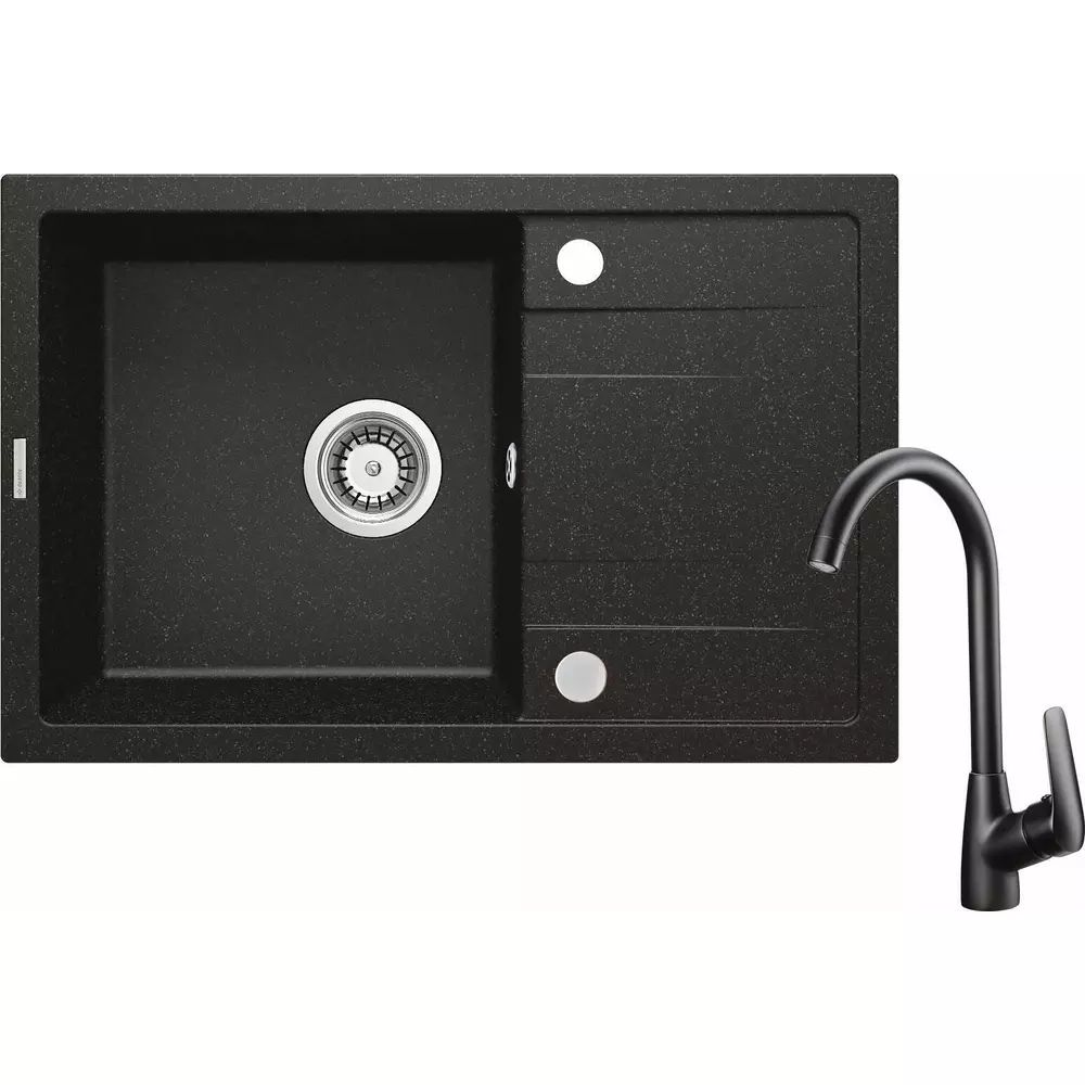 Set chiuveta bucatarie si baterie Deante Corio 67x44cm finisaj negru-grafit