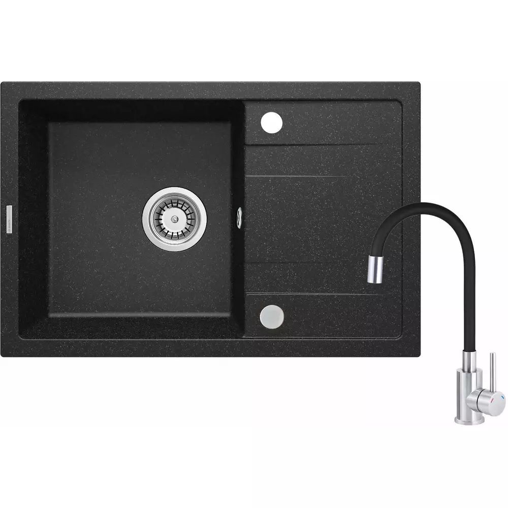 Set chiuveta bucatarie si baterie Deante Corio finisaj grafit-crom 67x44cm