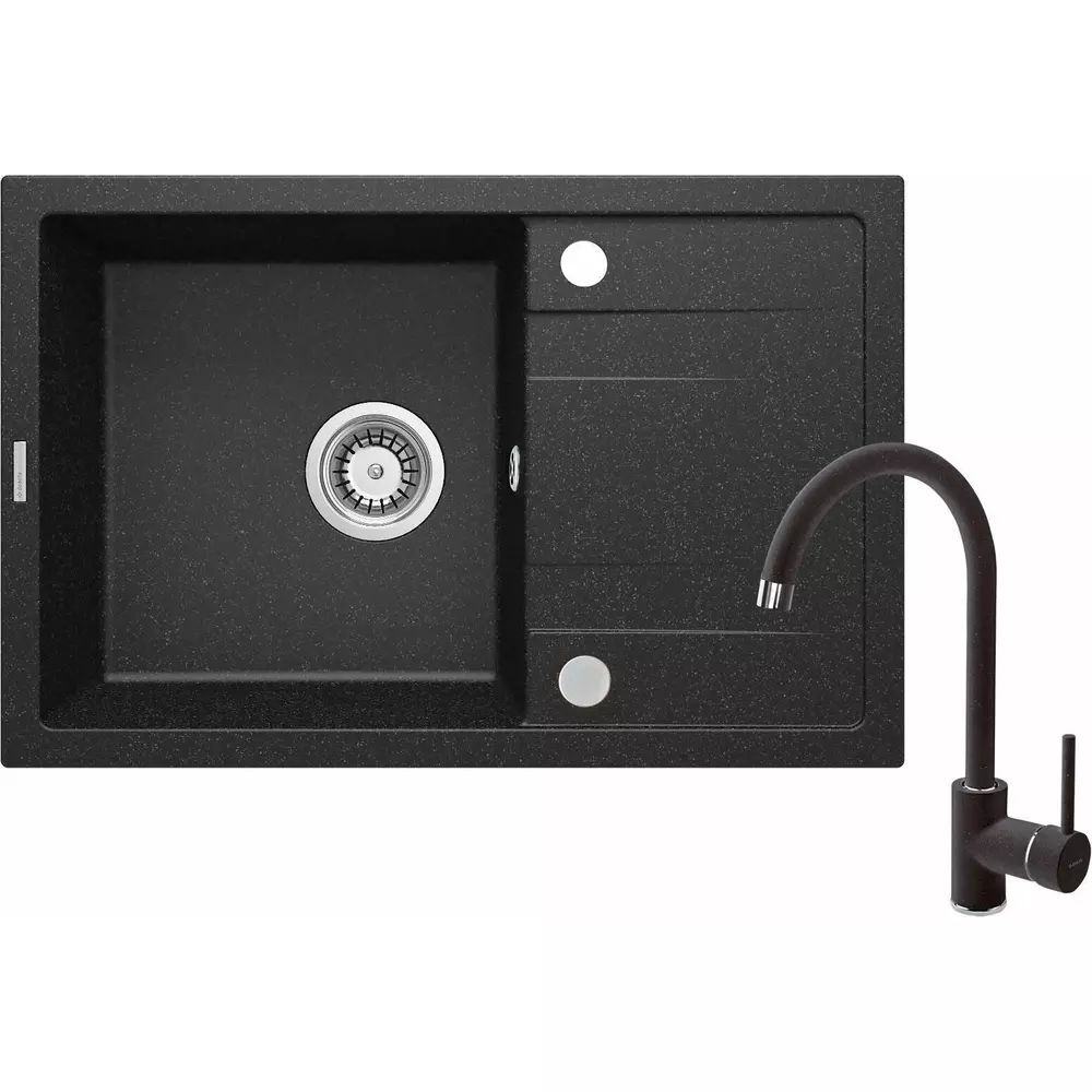 Set chiuveta bucatarie si baterie Deante Corio finisaj negru-grafit 67x44cm