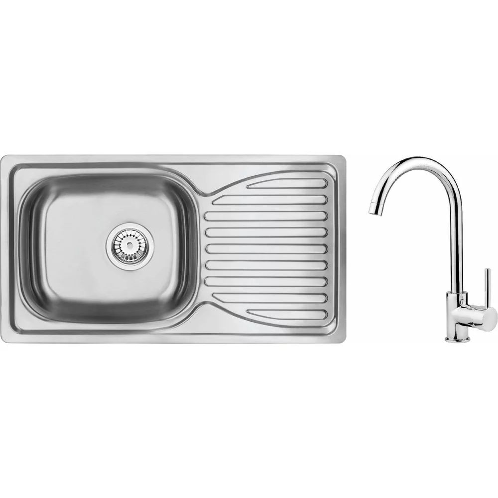 Set chiuveta bucatarie si baterie Deante Doppio 78x43 cm finisaj inox-satin